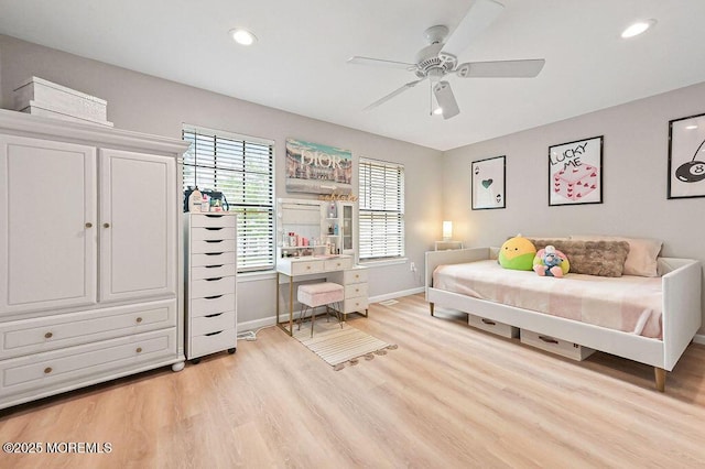 49 Scarborough Ct Unit 3, Freehold, NJ 07728 - bedroom featuring light wood-style floors, an office area, ceiling fan, and recessed lighting