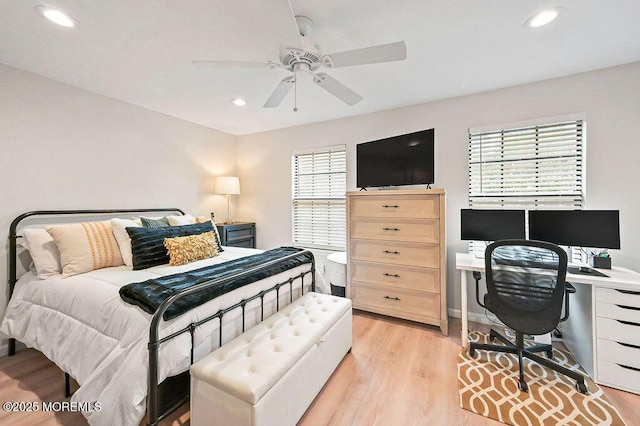 49 Scarborough Ct Unit 3, Freehold, NJ 07728 - bedroom with a desk, multiple windows, light wood-style floors, recessed lighting, and ceiling fan