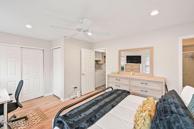 49 Scarborough Ct Unit 3, Freehold, NJ 07728 - bedroom with light wood finished floors, recessed lighting, and a ceiling fan