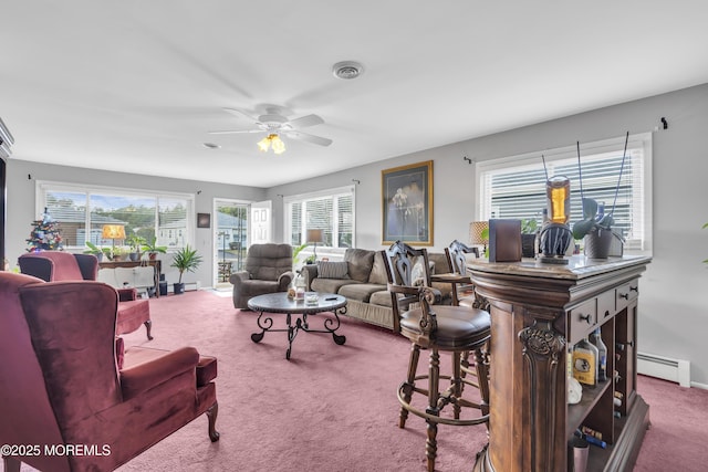 8 Tijuana Ct, Toms River, NJ 08757 - carpeted living area featuring a ceiling fan and a baseboard radiator