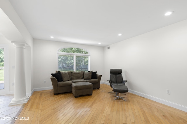 1792 Todd Rd, Toms River, NJ 08755 - living room featuring decorative columns, light wood finished floors, and recessed lighting