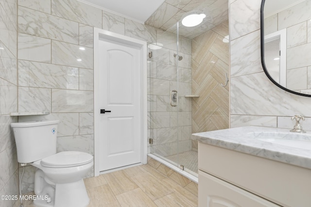 1792 Todd Rd, Toms River, NJ 08755 - bathroom featuring tile walls, vanity, and a stall shower