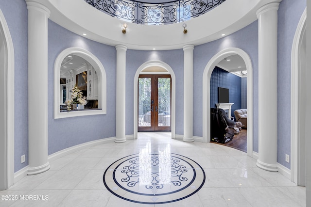 5 Champlain Ct, Lakewood, NJ 08701 - entryway with inlaid floor details, a high ceiling, french doors, and recessed lighting