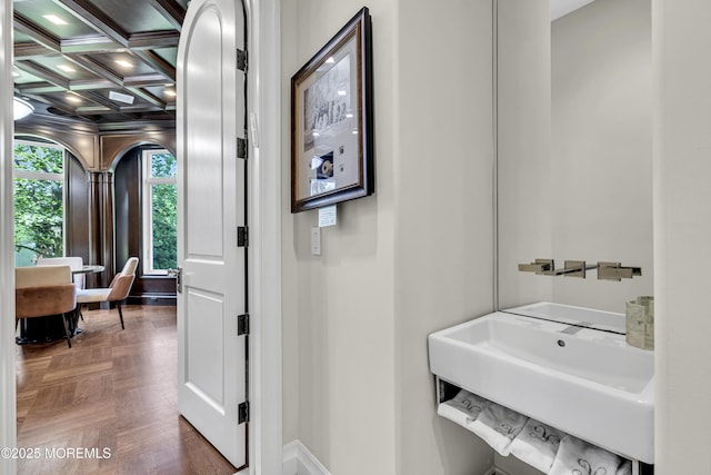 5 Champlain Ct, Lakewood, NJ 08701 - bathroom featuring beam ceiling, coffered ceiling, and crown molding