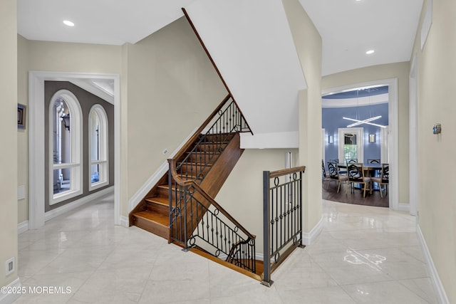 5 Champlain Ct, Lakewood, NJ 08701 - foyer with stairway, recessed lighting, and marble finish flooring