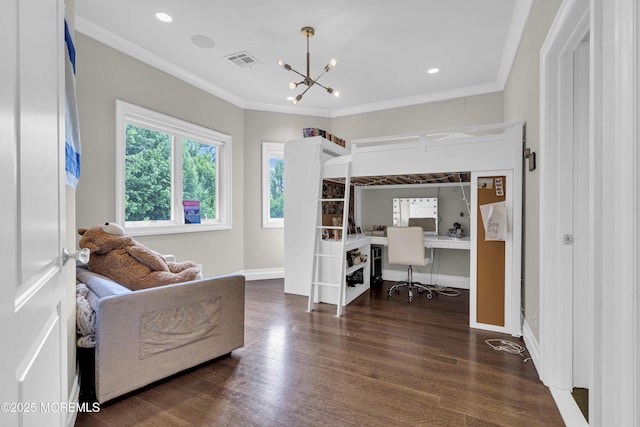 5 Champlain Ct, Lakewood, NJ 08701 - bedroom featuring a desk, a chandelier, wood finished floors, and ornamental molding
