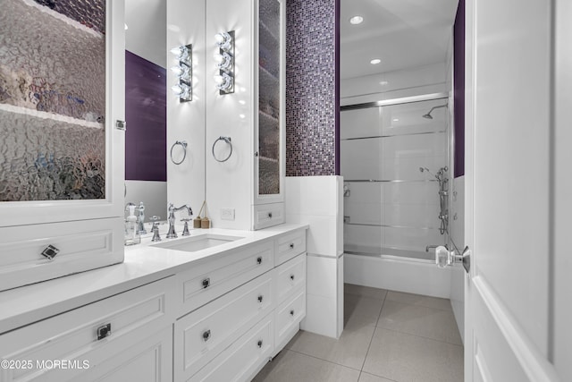 5 Champlain Ct, Lakewood, NJ 08701 - bathroom featuring vanity, shower / bath combination, tile patterned flooring, and recessed lighting