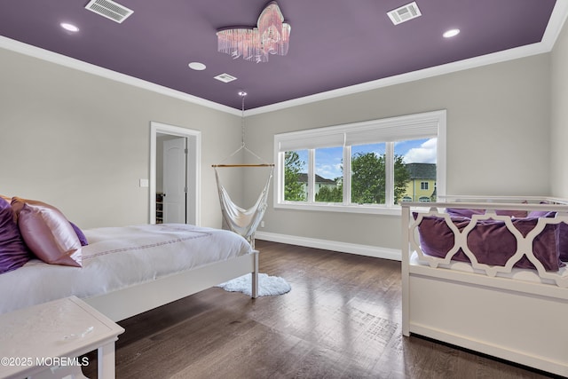 5 Champlain Ct, Lakewood, NJ 08701 - bedroom with ornamental molding, a chandelier, wood finished floors, and recessed lighting