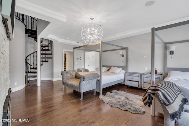 5 Champlain Ct, Lakewood, NJ 08701 - bedroom featuring a chandelier, crown molding, wood finished floors, and a baseboard heating unit