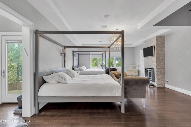 5 Champlain Ct, Lakewood, NJ 08701 - bedroom with wood finished floors, a chandelier, ornamental molding, and access to exterior
