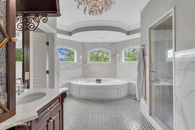 5 Champlain Ct, Lakewood, NJ 08701 - full bath featuring vanity, a garden tub, healthy amount of natural light, walk in shower, and tile walls