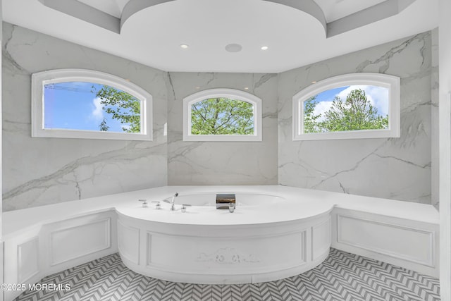 5 Champlain Ct, Lakewood, NJ 08701 - full bathroom with a bath, tile walls, and recessed lighting