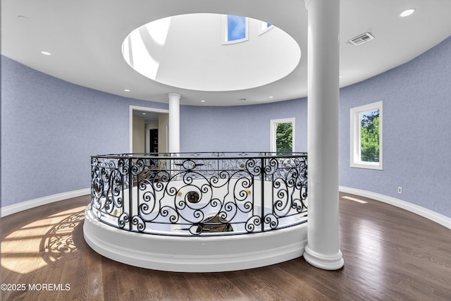 5 Champlain Ct, Lakewood, NJ 08701 - hallway featuring decorative columns, wood finished floors, and recessed lighting