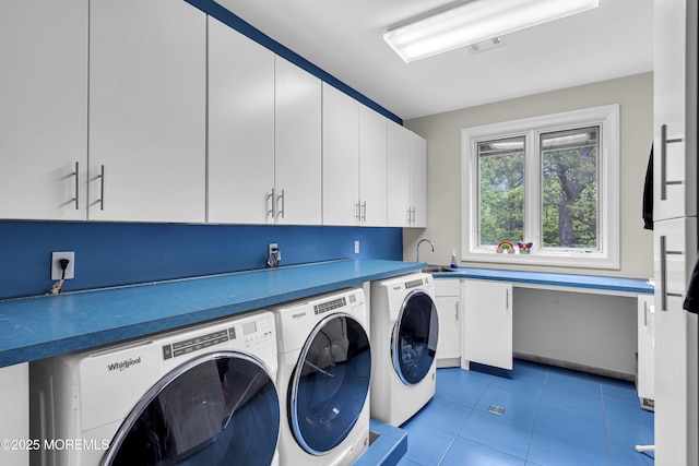 5 Champlain Ct, Lakewood, NJ 08701 - washroom featuring separate washer and dryer, cabinet space, and tile patterned floors