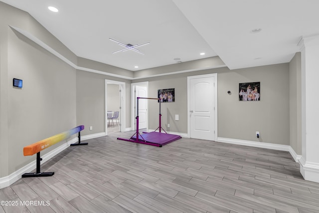 5 Champlain Ct, Lakewood, NJ 08701 - exercise room with light wood-type flooring and recessed lighting