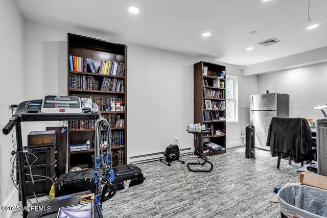 58 Hedge Dr, Lakewood, NJ 08701 - office space featuring wood finished floors, recessed lighting, and a baseboard heating unit