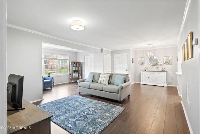 33 Honeysuckle Ln Unit 194, Red Bank, NJ 07701 - living room featuring wood finished floors, a chandelier, and ornamental molding
