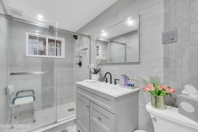 200 Ceylon Ave, Seaside Heights, NJ 08751 - bathroom with vanity, tile walls, and a shower stall