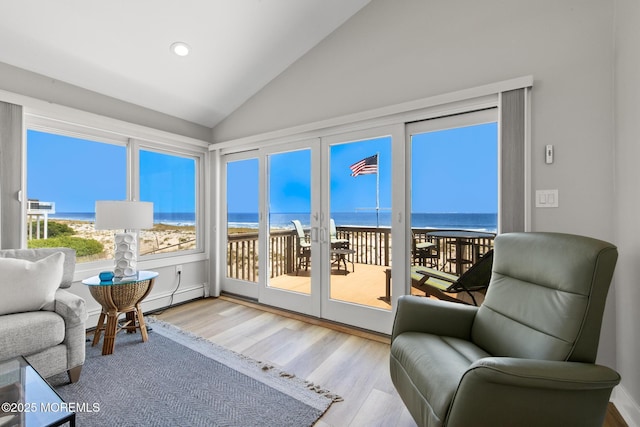 208 E 20th St, Long Beach Twp, NJ 08008 - sunroom / solarium with vaulted ceiling, a water view, french doors, and baseboard heating