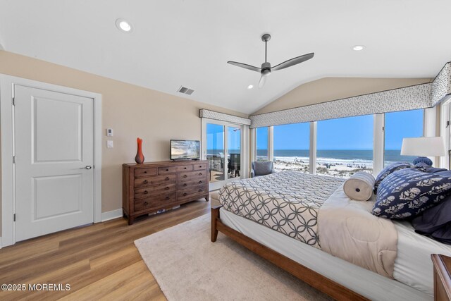 208 E 20th St, Long Beach Twp, NJ 08008 - bedroom featuring light wood-style floors, lofted ceiling, recessed lighting, and a ceiling fan