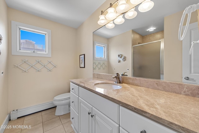 208 E 20th St, Long Beach Twp, NJ 08008 - full bath featuring baseboard heating, tile patterned floors, vanity, and a stall shower