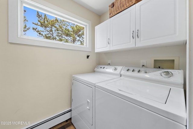 208 E 20th St, Long Beach Twp, NJ 08008 - laundry room featuring cabinet space, independent washer and dryer, and a baseboard radiator