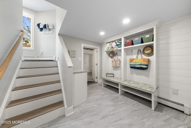208 E 20th St, Long Beach Twp, NJ 08008 - mudroom with baseboard heating, recessed lighting, and light marble finish flooring