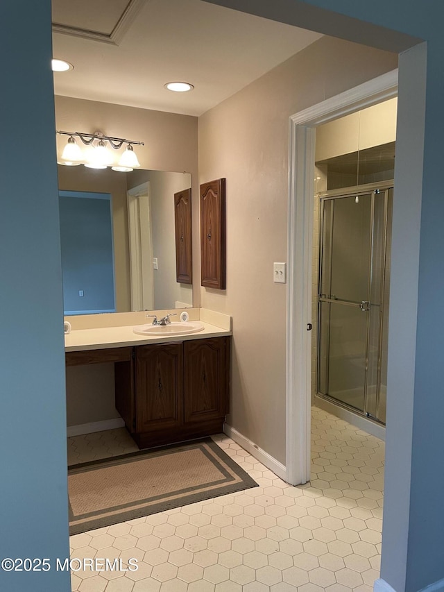 14 Weston Ct, Marlboro, NJ 07746 - full bath featuring vanity, a shower with door, and recessed lighting