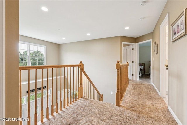 140 Palisade Dr, Freehold, NJ 07728 - hallway featuring an upstairs landing, carpet, and recessed lighting