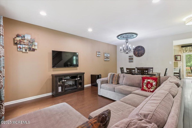 259 Chickadee Ct Unit 1000, Freehold, NJ 07728 - living area featuring wood finished floors, a chandelier, and recessed lighting