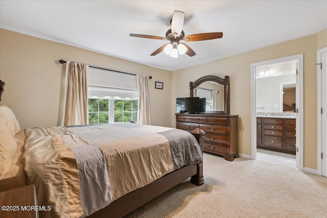 259 Chickadee Ct Unit 1000, Freehold, NJ 07728 - bedroom featuring light colored carpet, connected bathroom, and ceiling fan