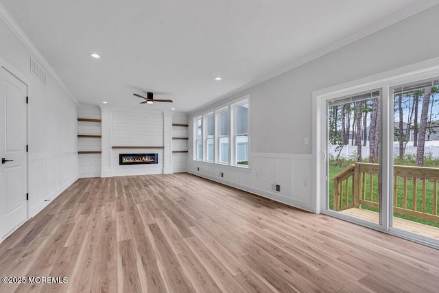 12 Outsail Ave, Barnegat, NJ 08005 - unfurnished living room featuring a ceiling fan, healthy amount of natural light, ornamental molding, light wood-style flooring, and recessed lighting