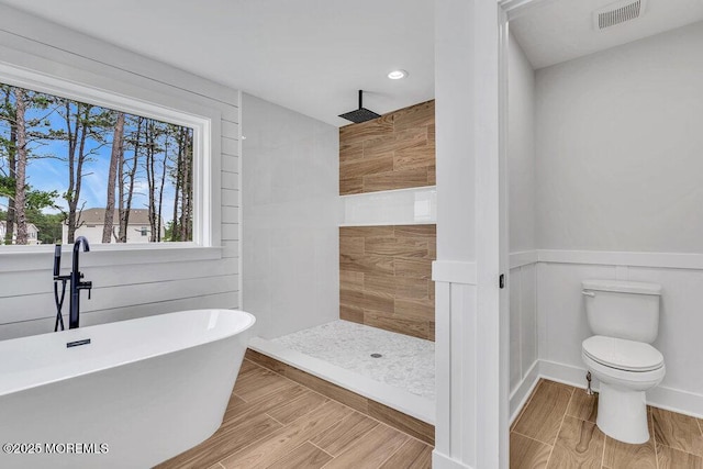 12 Outsail Ave, Barnegat, NJ 08005 - bathroom featuring a tile shower, a freestanding bath, wood finished floors, and recessed lighting