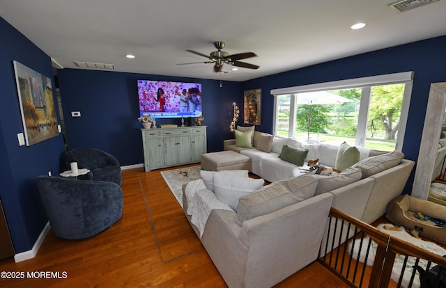 244D Jefferson Ct, Lakewood, NJ 08701 - living room with a ceiling fan, wood finished floors, and recessed lighting