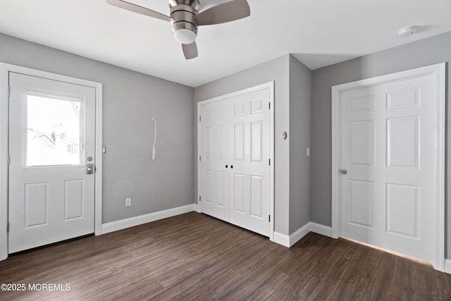23 Island Dr, Brick, NJ 08724 - foyer entrance with dark wood-style floors and ceiling fan