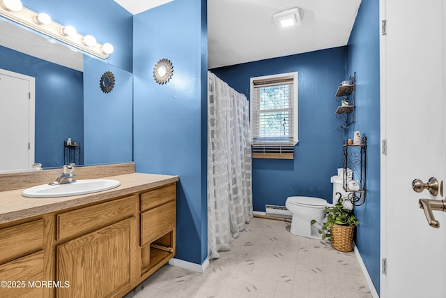 1341 1st Ave, Toms River, NJ 08757 - full bathroom featuring vanity, a baseboard heating unit, and a shower with shower curtain