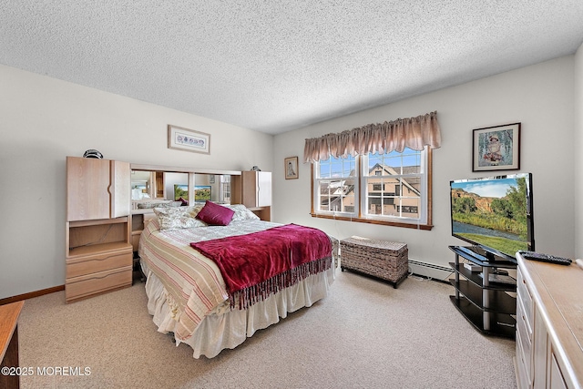 8 Mary Alice Rd, Beach Haven West, NJ 08050 - bedroom featuring light carpet, a textured ceiling, and a baseboard heating unit