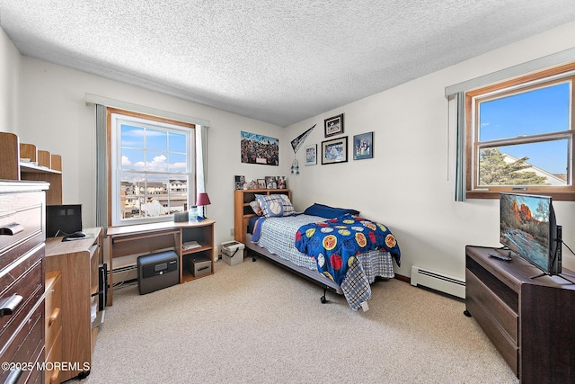 8 Mary Alice Rd, Beach Haven West, NJ 08050 - bedroom featuring a baseboard heating unit, light carpet, and a textured ceiling