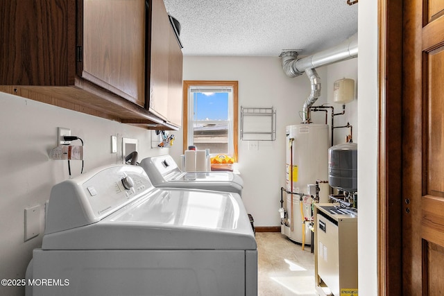 8 Mary Alice Rd, Beach Haven West, NJ 08050 - laundry area with cabinet space, separate washer and dryer, gas water heater, a textured ceiling, and a heating unit