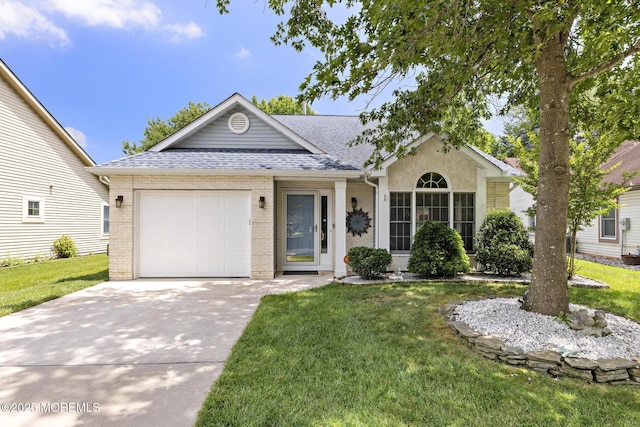 1887 Crimson Ct, Toms River, NJ 08755 - ranch-style house featuring an attached garage, roof with shingles, brick siding, and a front yard