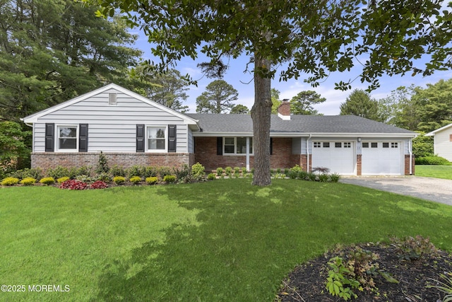 13 Pinehurst Dr, Little Egg Harbor, NJ 08087 - ranch-style house featuring brick siding, a garage, asphalt driveway, a chimney, and a front yard