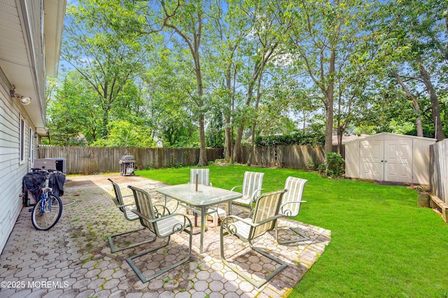 24 Roosevelt Dr, Brick, NJ 08724 - fenced backyard with a shed, a patio area, and outdoor dining space