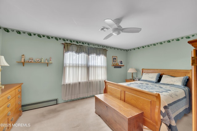 24 Roosevelt Dr, Brick, NJ 08724 - bedroom featuring baseboard heating, light colored carpet, and ceiling fan