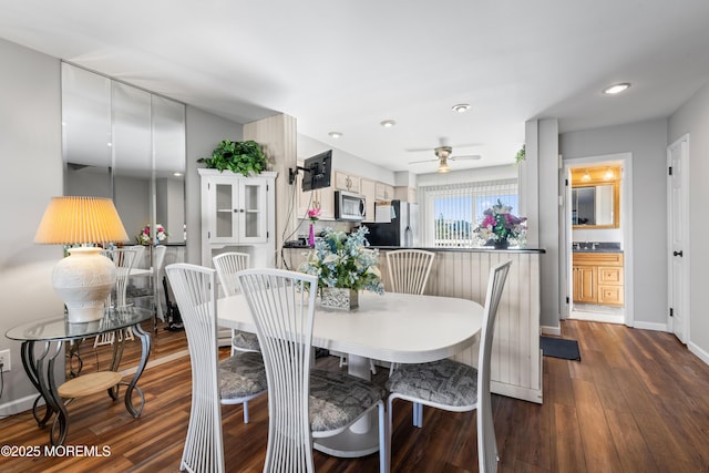 5 Island View Way Unit 57, Sea Bright, NJ 07760 - dining space with ceiling fan, dark wood-type flooring, and recessed lighting