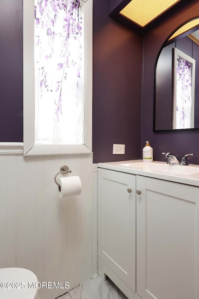 147 Redwood Dr, Barnegat, NJ 08005 - bathroom with vanity and marble look tiles