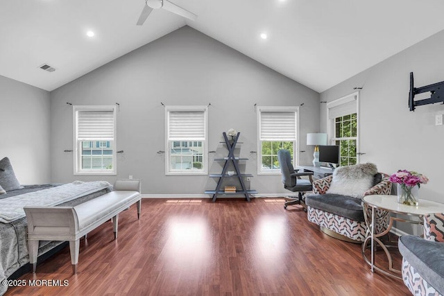 76 Deepwater Cir, Manalapan, NJ 07726 - bedroom featuring wood finished floors, high vaulted ceiling, and recessed lighting