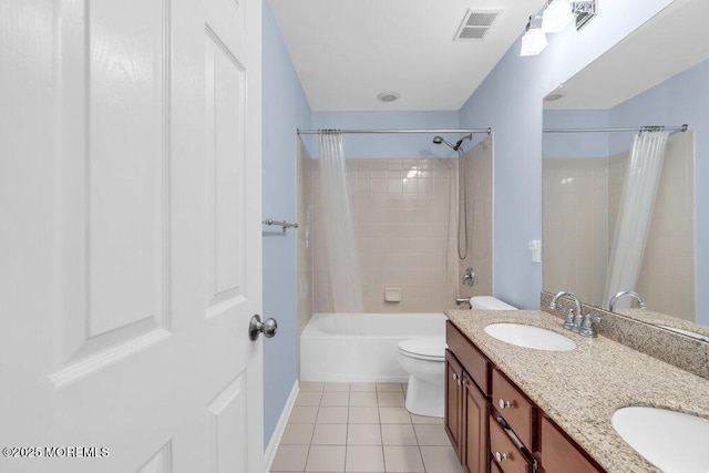 76 Deepwater Cir, Manalapan, NJ 07726 - bathroom featuring shower / tub combo, double vanity, and tile patterned flooring
