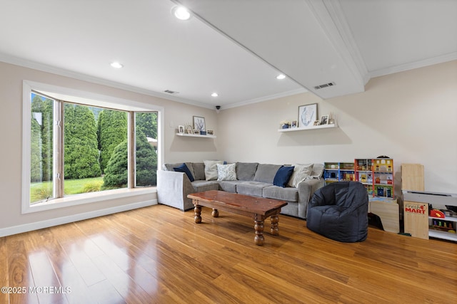 16 8th Ave, Monroe, NJ 08831 - living room with ornamental molding, wood finished floors, and recessed lighting