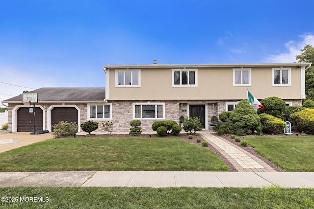16 8th Ave, Monroe, NJ 08831 - view of property with a garage, stucco siding, and a front yard