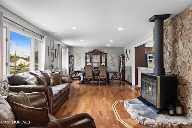 16 8th Ave, Monroe, NJ 08831 - living area featuring a wood stove, light wood-style floors, and recessed lighting